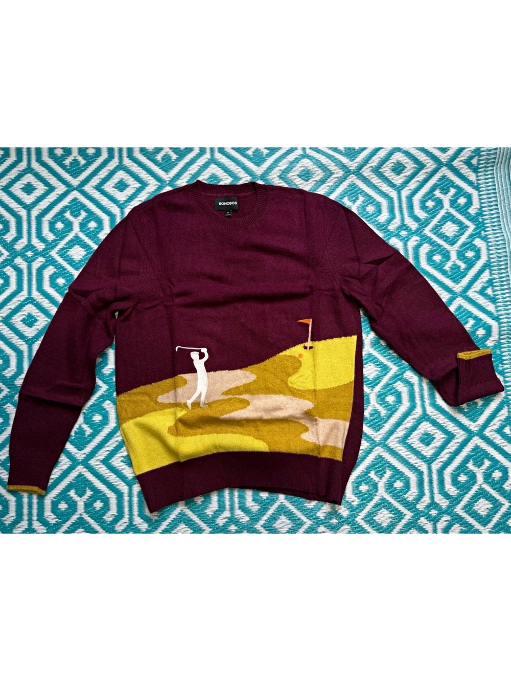 Bonobos Men's Burgundy Knit Crew Neck Golf Graphic Pullover Sweater Size M